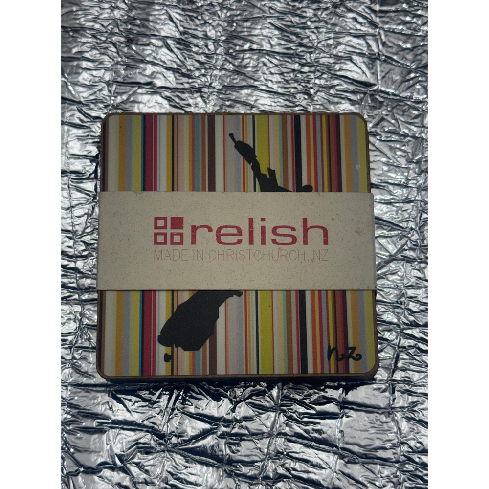 Relish New Zealand Coaster Set 4pc Pohutukawa Tiki Fantail NZ Map Striped Multi